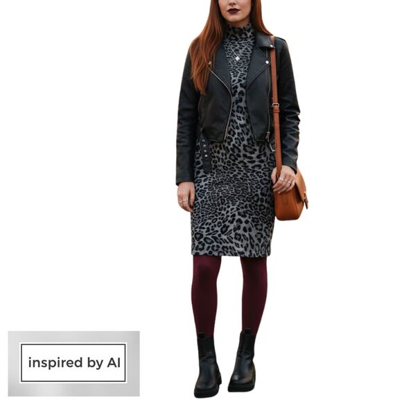 CACHÉ M Y2K Early 2000s Turtleneck Leopard Knit Sweater Dress - Picture 11 of 11